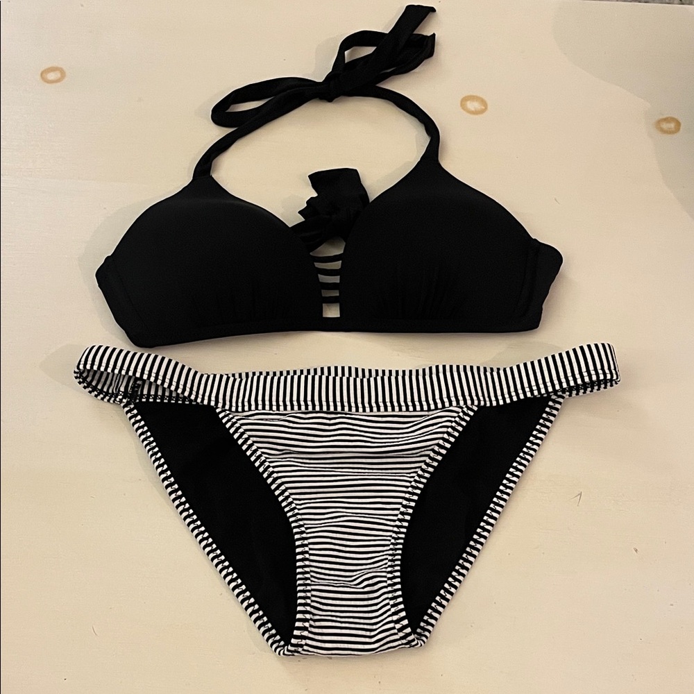 Everyday Sunday Black and White Striped Bikini Set